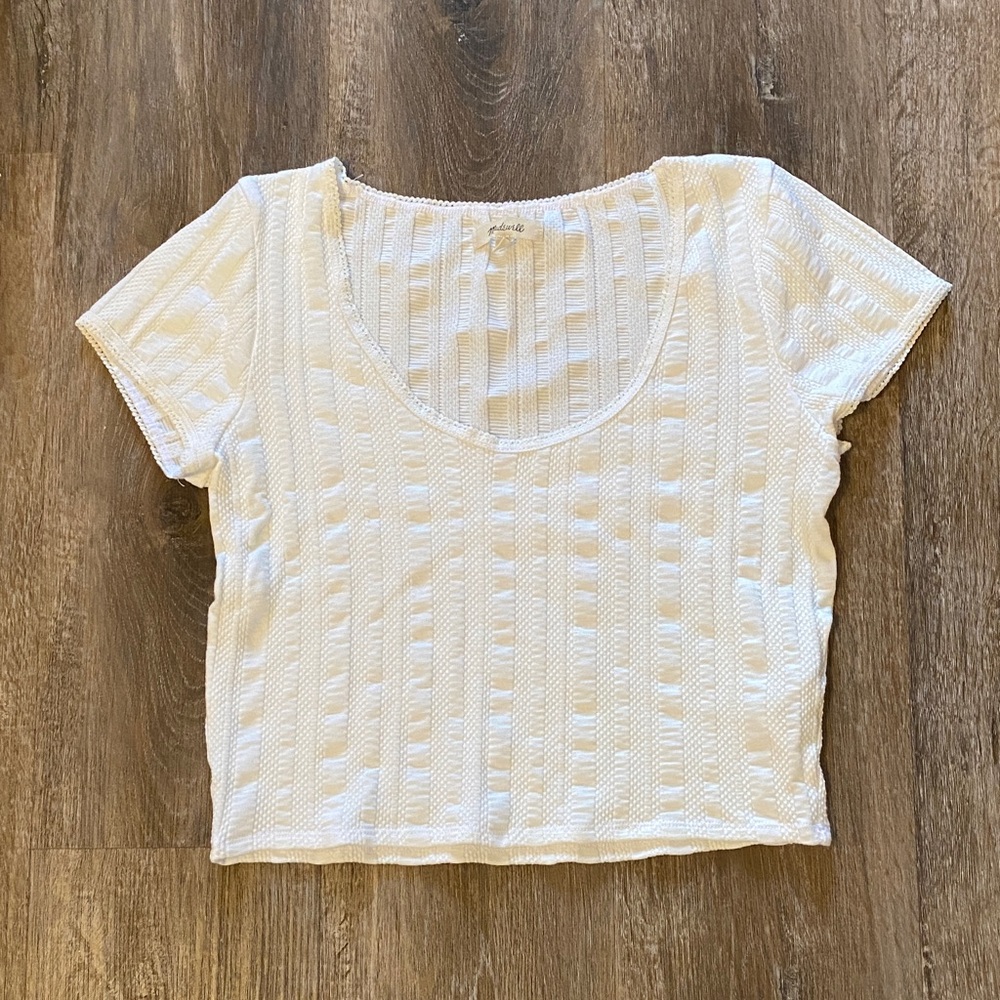 Madewell White Textured Short Sleeve Tee